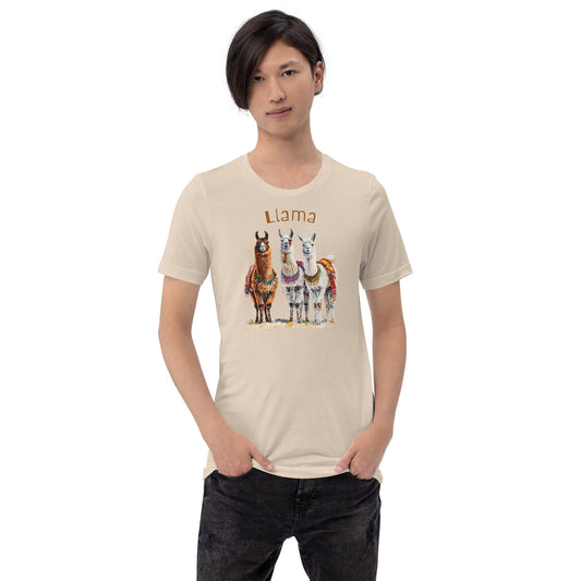 Mockup image of the 3 Llama Llamas T-Shirt (unisex).