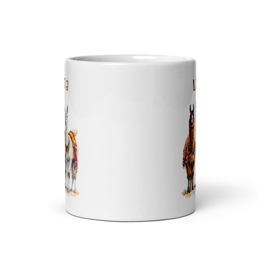 Image of the 3 Llama Llamas White Glossy Mug.