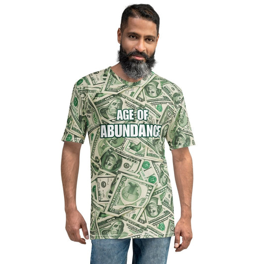 Product mockup photo of the Age of Abundance T Shirt (men).