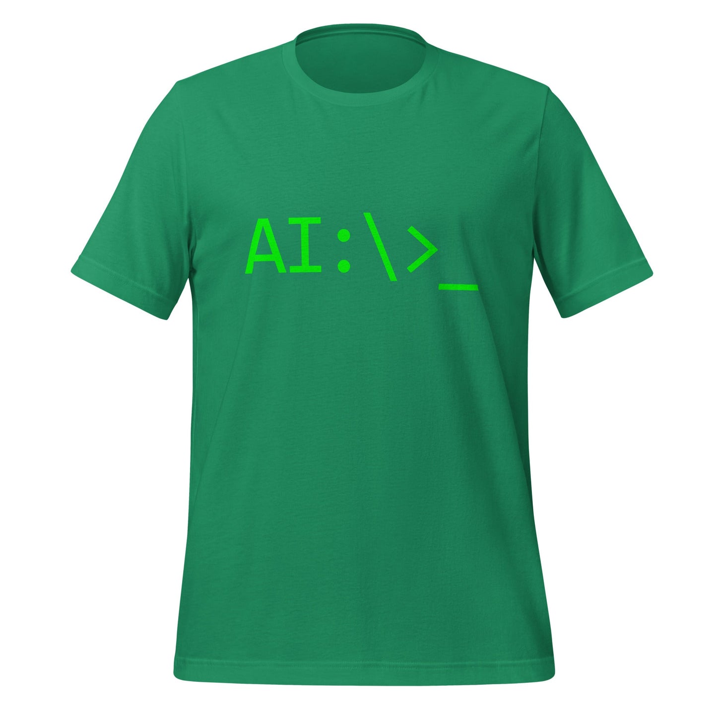 Product mockup photo of the AI Command Prompt T Shirt (unisex) Kelly / M.