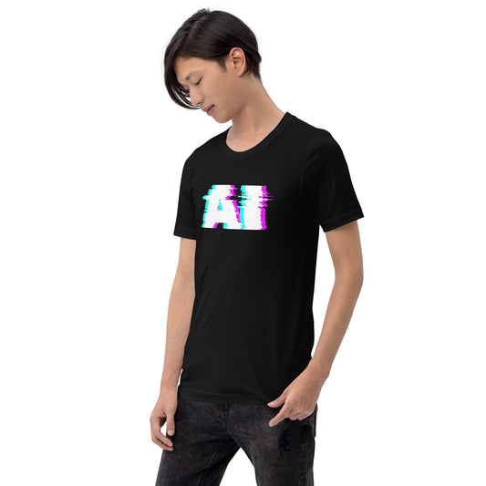 Product mockup photo of the AI Glitch T Shirt (unisex).