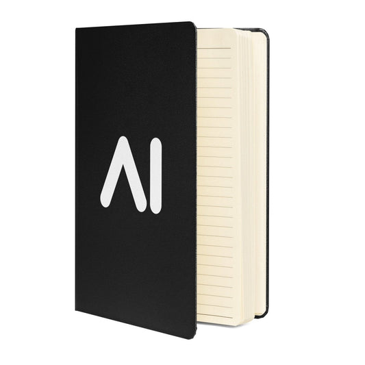 Product mockup photo of the AI Logo Hardcover Bound Notebook.