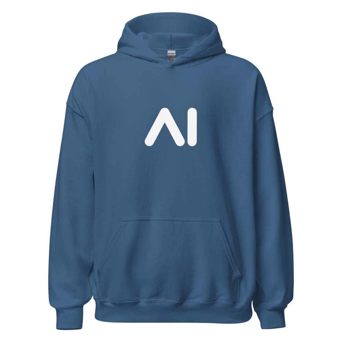 Product mockup photo of the AI Logo Hoodie 2 (unisex) Indigo Blue / M.