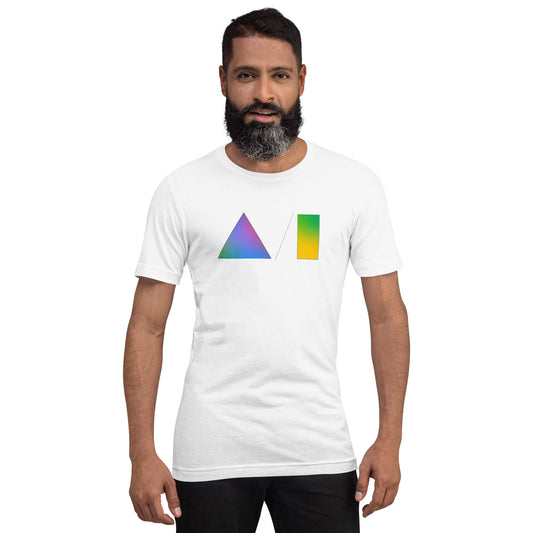 Product mockup photo of the AI Meets Google I/O T Shirt (unisex).
