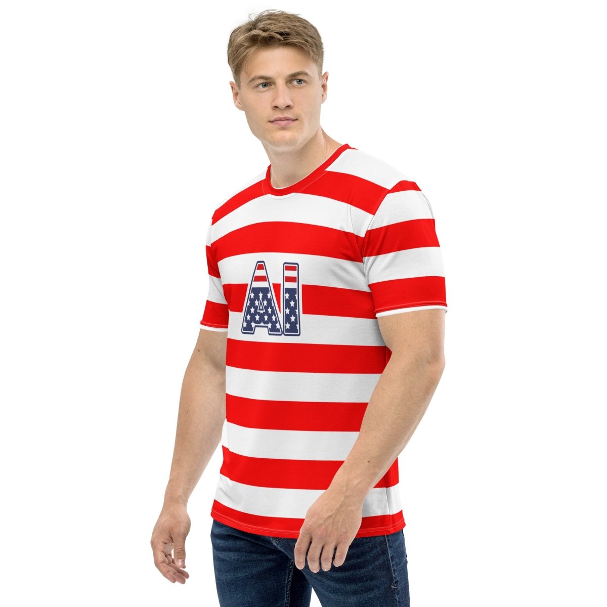 Product mockup photo of the AI Stars and Stripes T Shirt 2 (men).