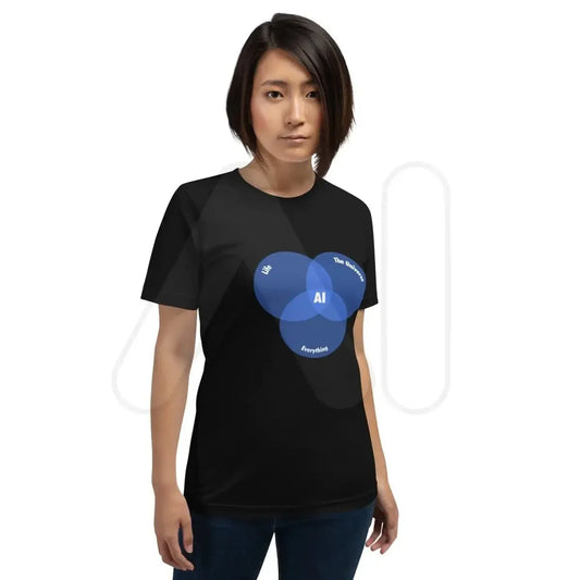 Product mockup photo of the AI Venn Diagram T Shirt (unisex).