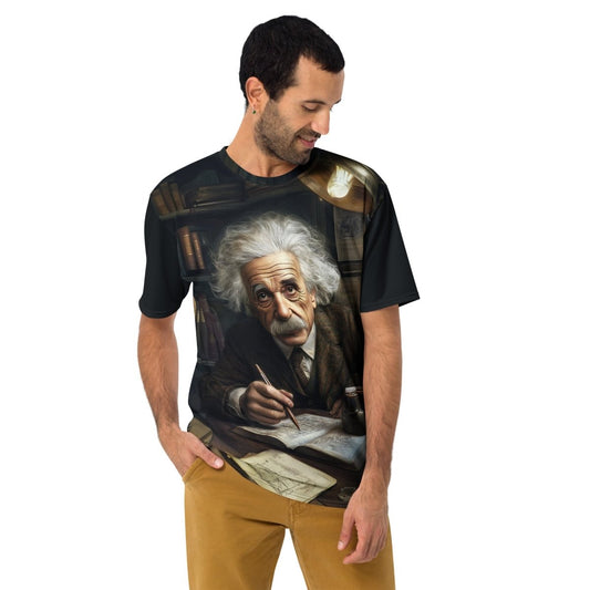 Product mockup photo of the Albert Einstein Cartoon T Shirt (men).