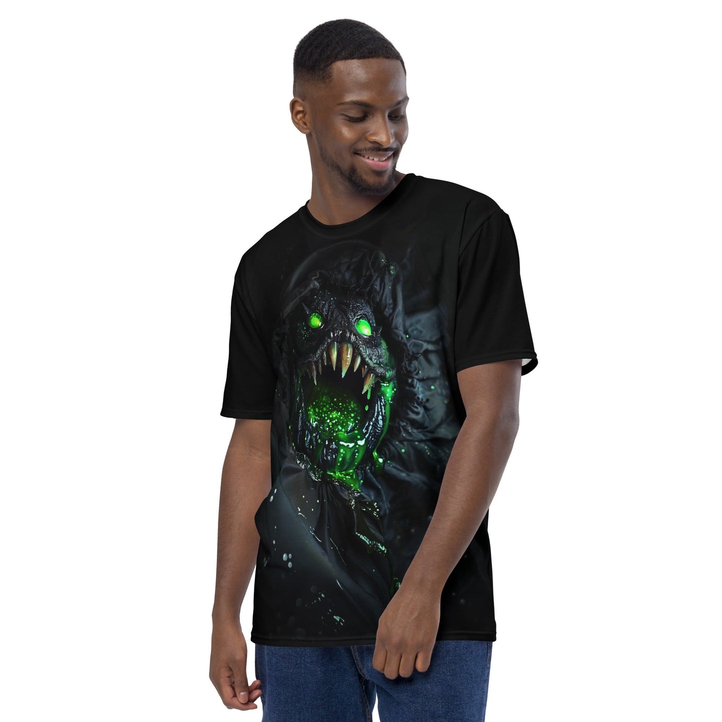 Product mockup photo of the Alien Escape from Chest T Shirt (men).