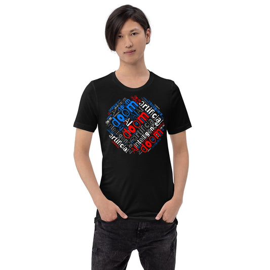 Image of the artificial intelligence AI doom Word Cloud T-Shirt (unisex).