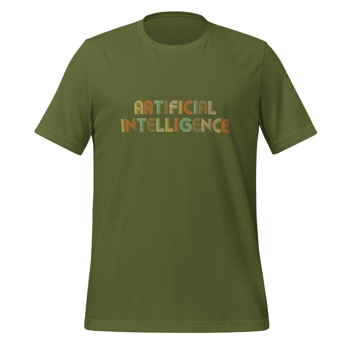 Product mockup photo of the Artificial Intelligence Retro Look T Shirt (unisex) Olive / M.