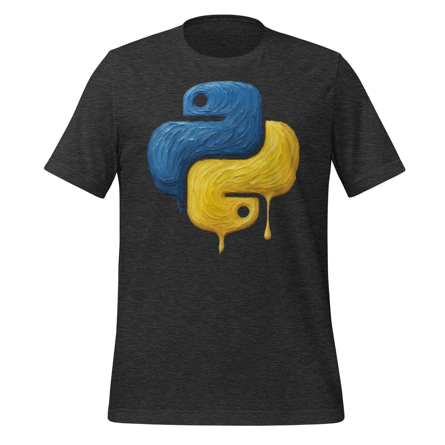 Product mockup photo of the Artistic Python T Shirt 2 (unisex) Dark Grey Heather / M.