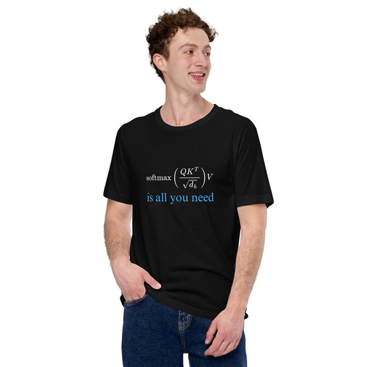 Mockup image of the Attention is All You Need in Blue T-Shirt (unisex).