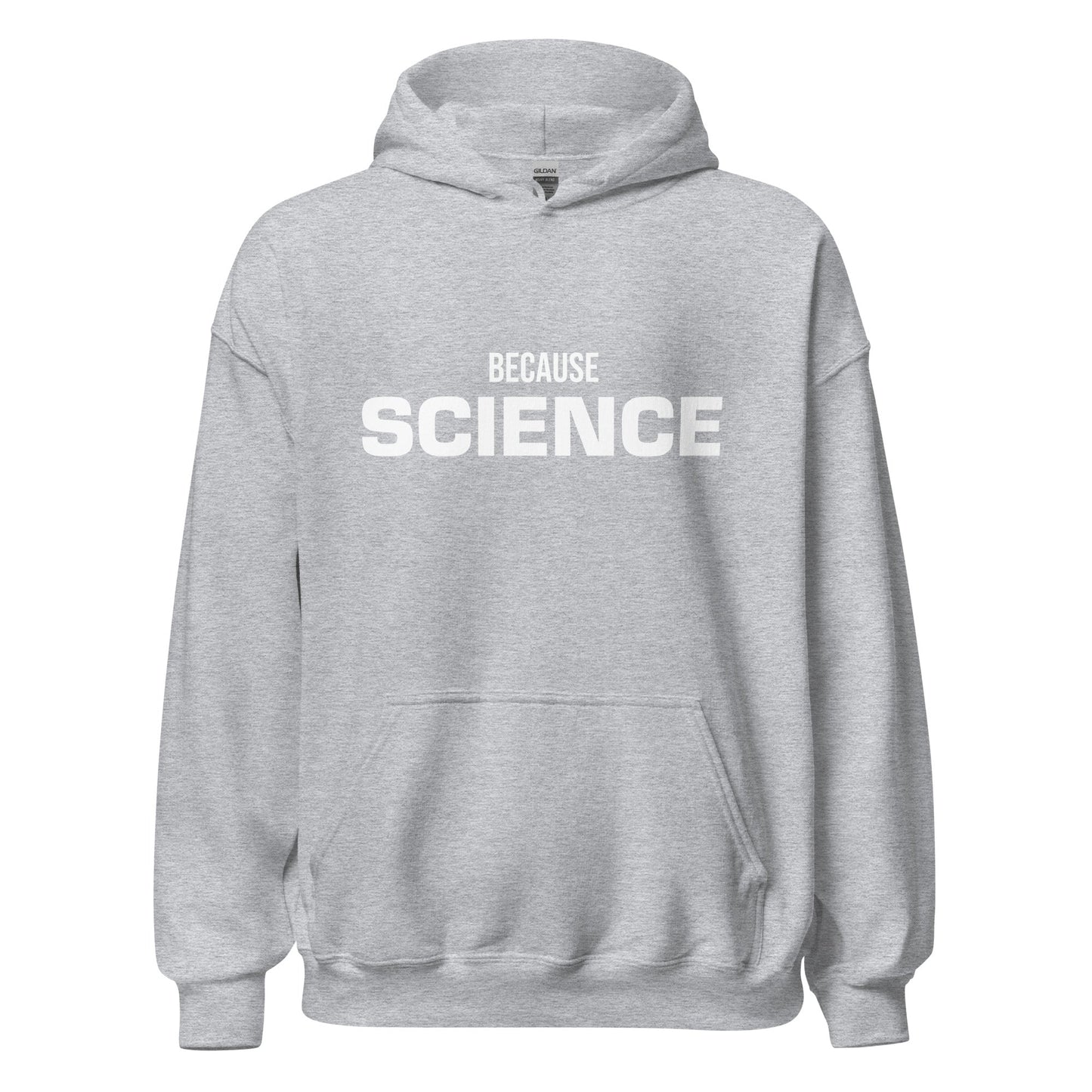 Product mockup photo of the BECAUSE SCIENCE Hoodie (unisex) Sport Grey / M.