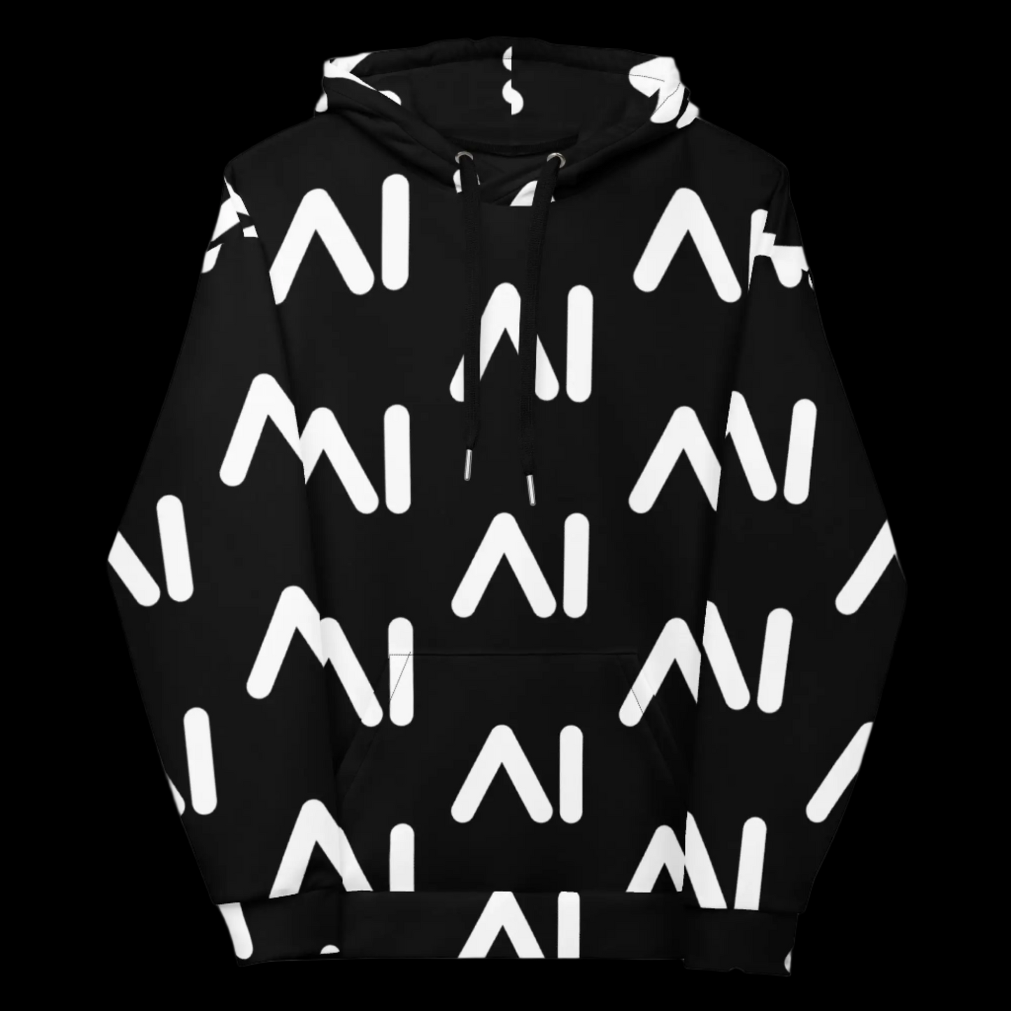 Product mockup photo of the Black AI Logo Hoodie (unisex).