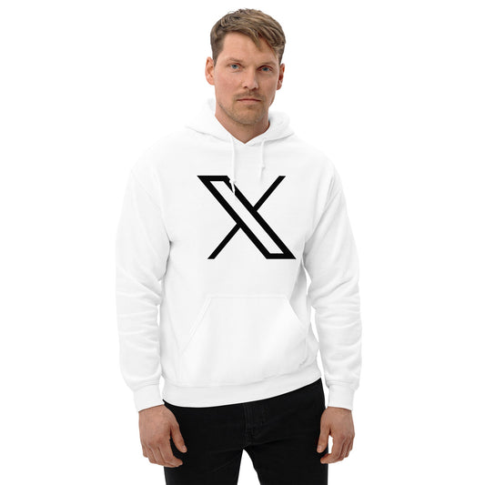 Product mockup photo of the Black Twitter X Logo Hoodie (unisex).