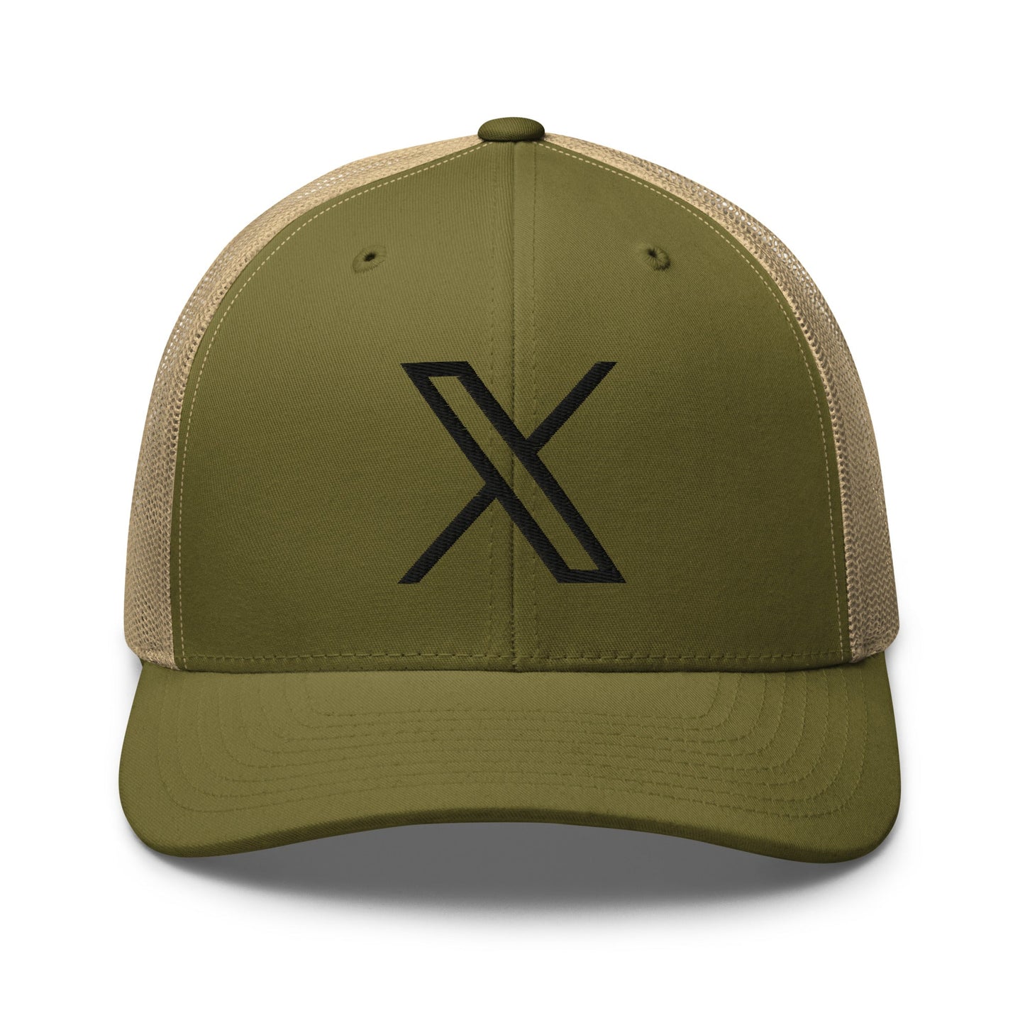 Image of the Black Twitter X Logo Trucker Cap Moss/ Khaki.