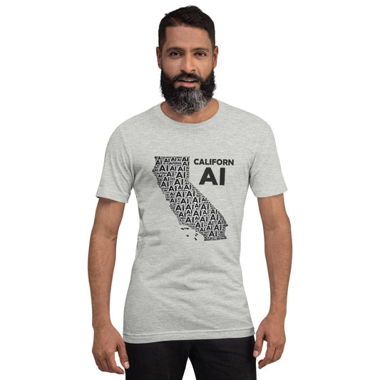 Product mockup photo of the CalifornAI T Shirt (unisex).