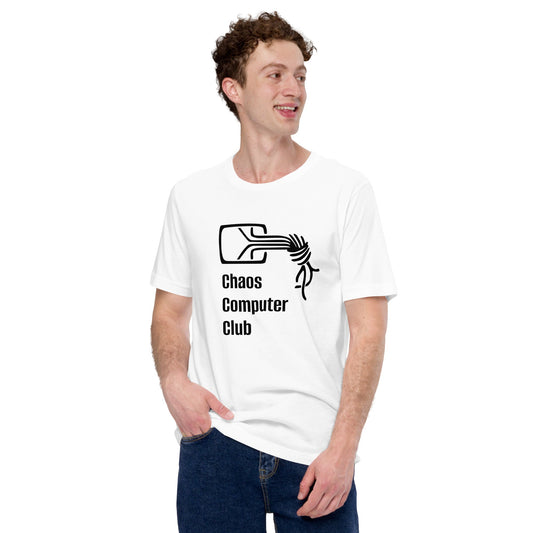 Product mockup photo of the Light Chaos Computer Club T Shirt (unisex).