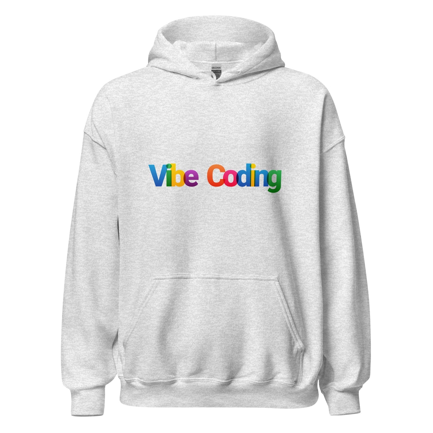 Product mockup photo of the Colorful Vibe Coding Hoodie (unisex) Ash / M.
