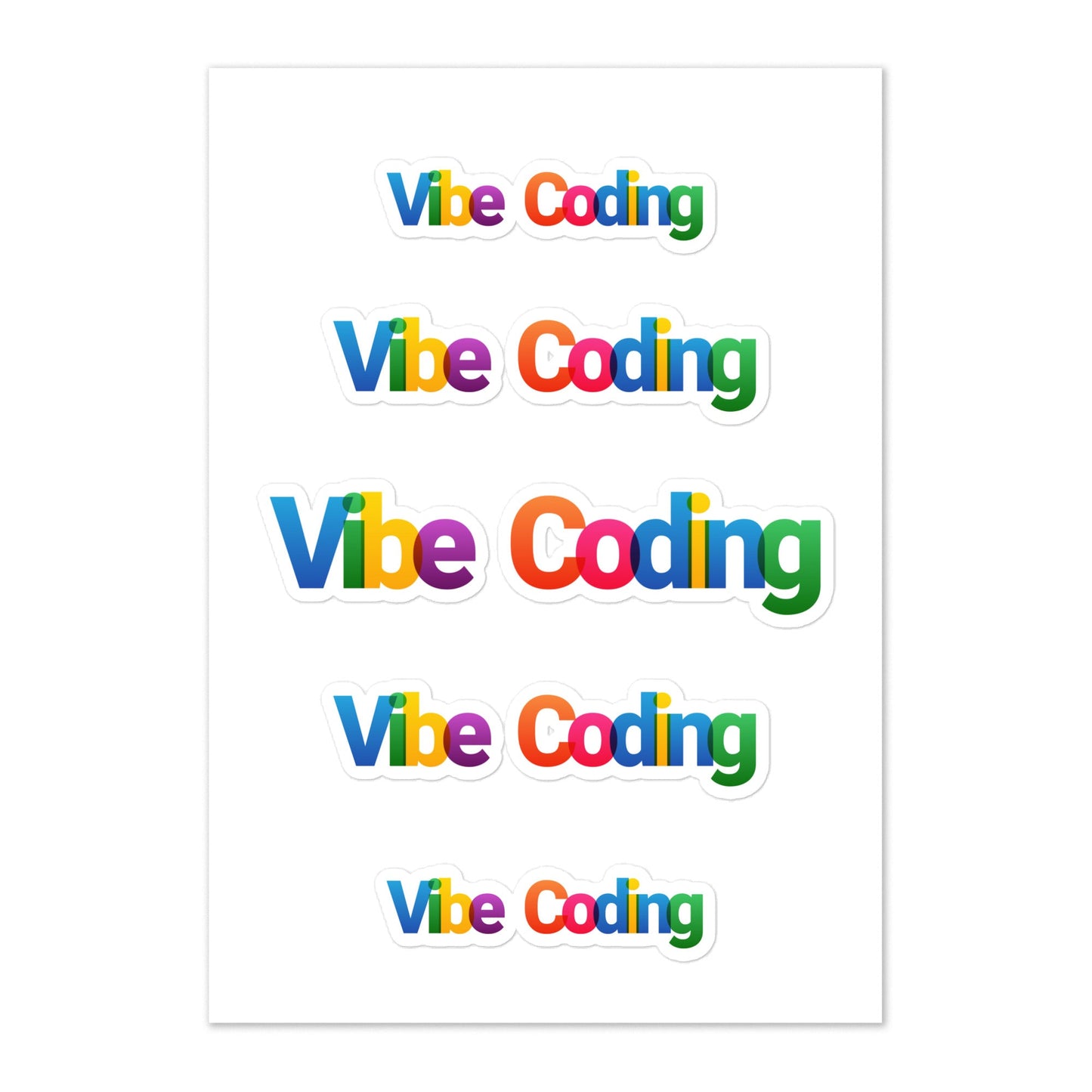 Product mockup photo of the Colorful Vibe Coding Sticker Sheet.