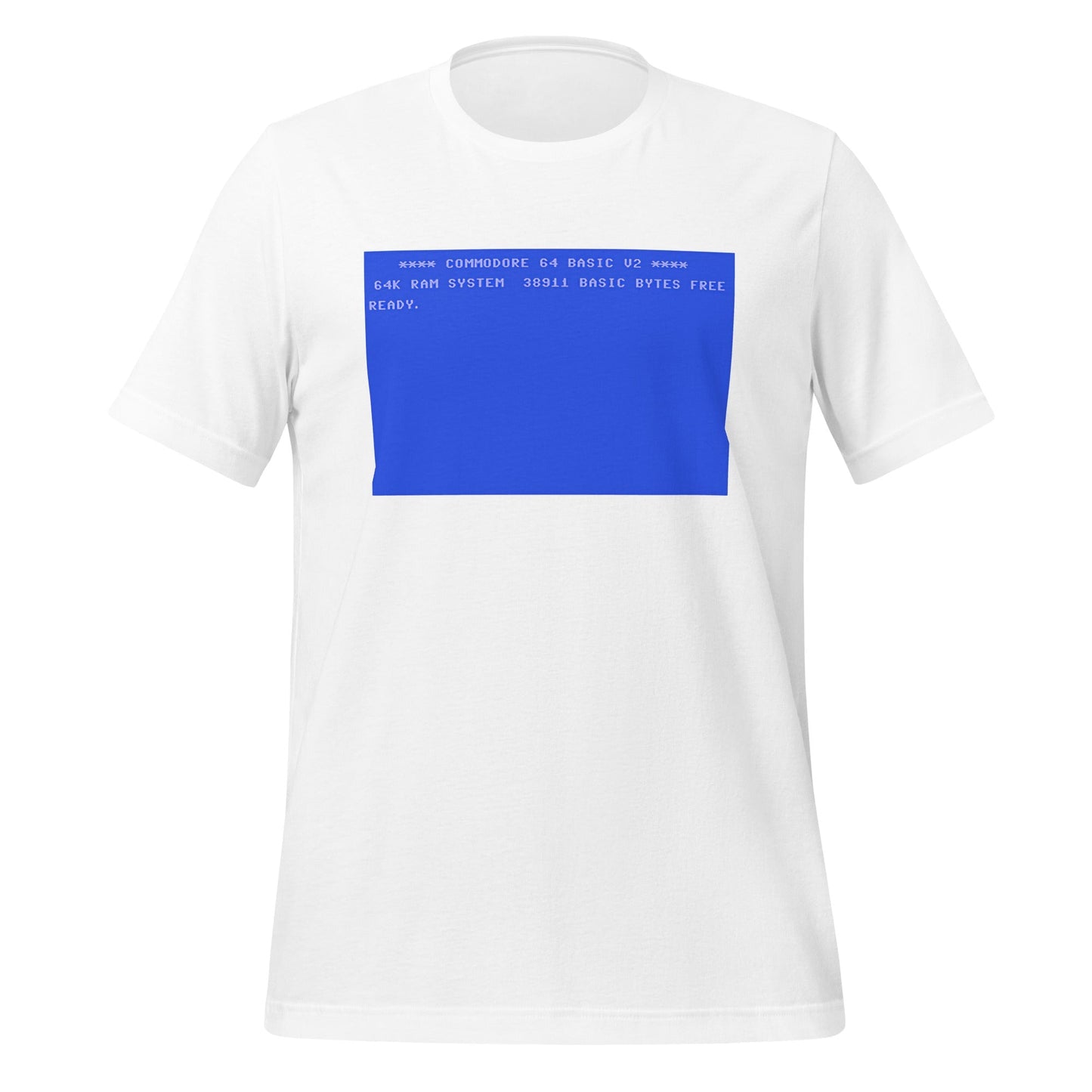 Product mockup photo of the Commodore 64 Screen T Shirt (unisex) White / M.