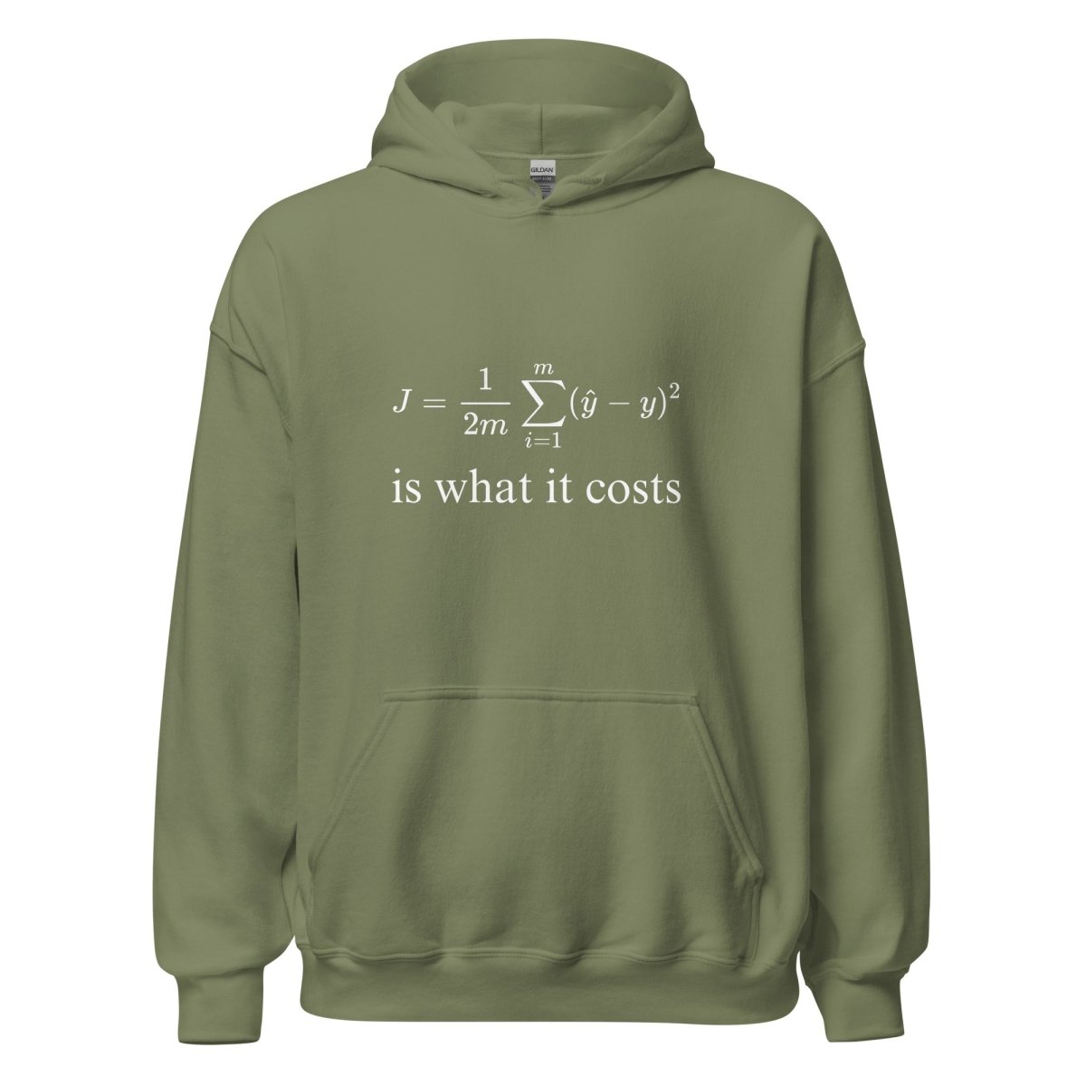 Product mockup photo of the Cost Function for Linear Regression Hoodie (unisex) Military Green / M.