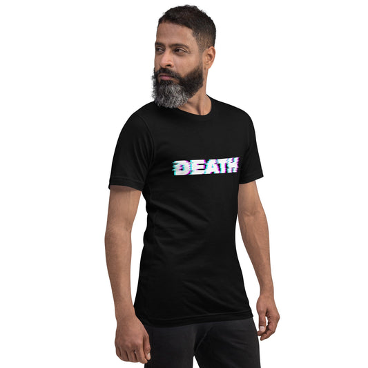 Product mockup photo of the DEATH Glitch T Shirt (unisex).