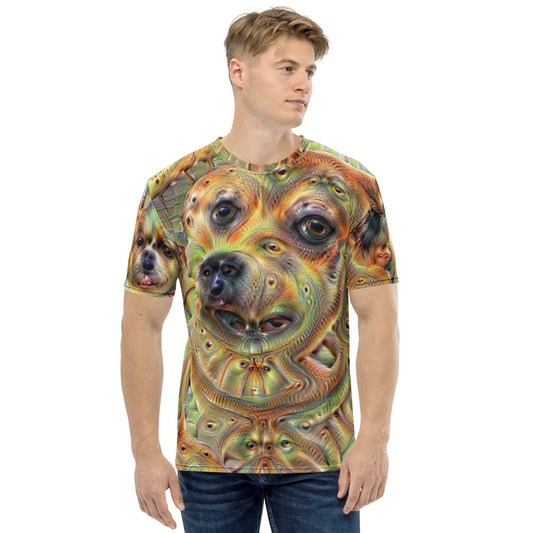 Product mockup photo of the Deep Dream Dogs T Shirt (men).