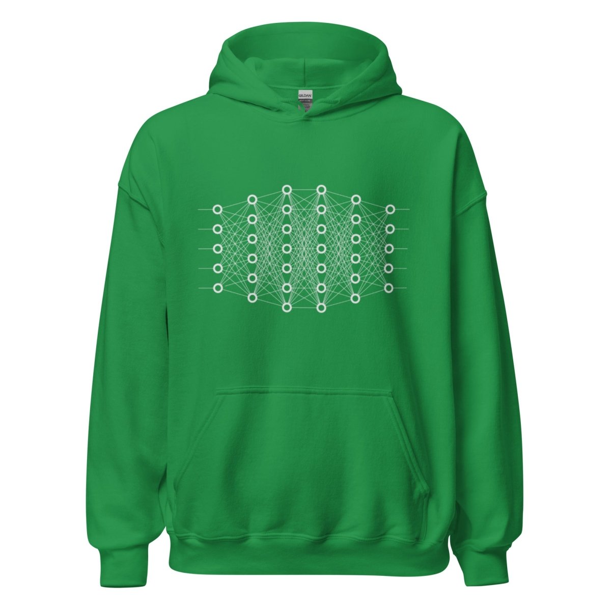 Product mockup photo of the Deep Learning Hoodie 2 (unisex) Irish Green / M.