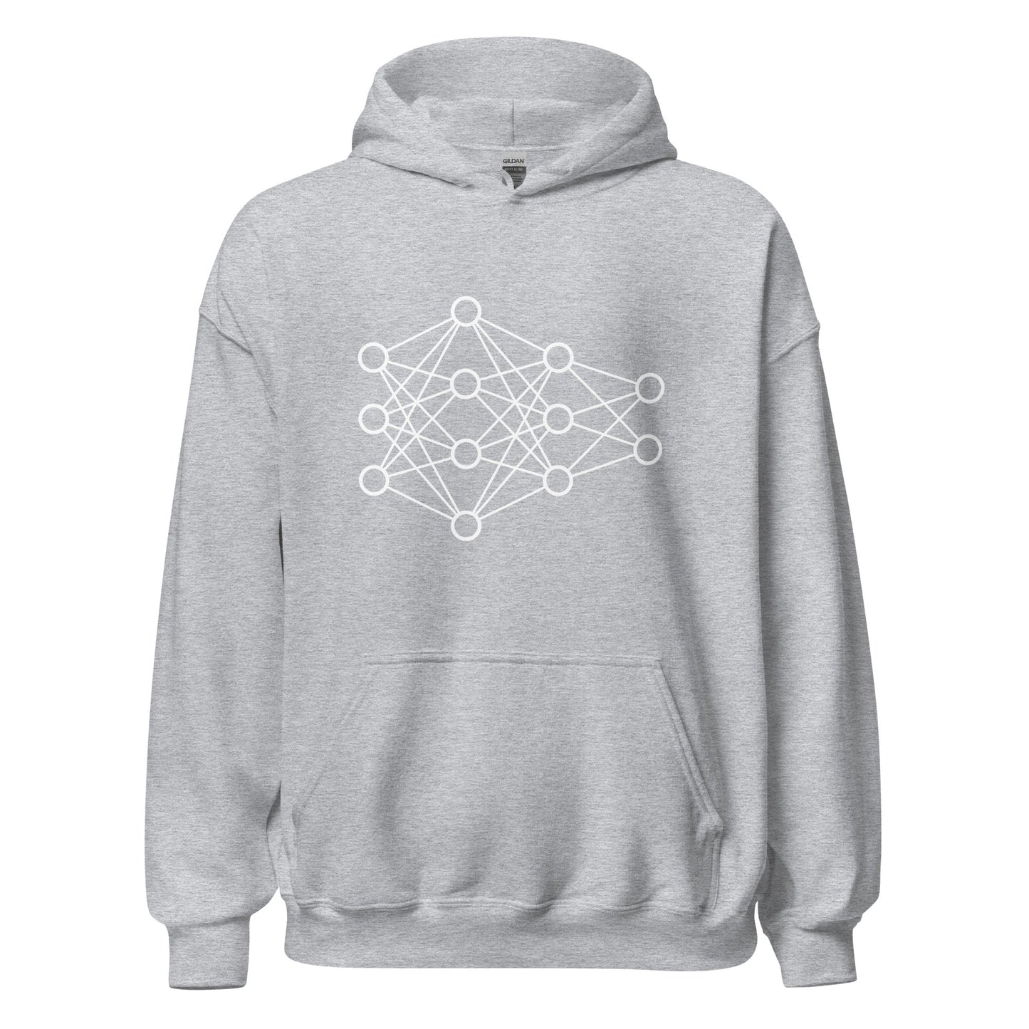 Product mockup photo of the Deep Neural Network Hoodie 1 (unisex) Sport Grey / M.