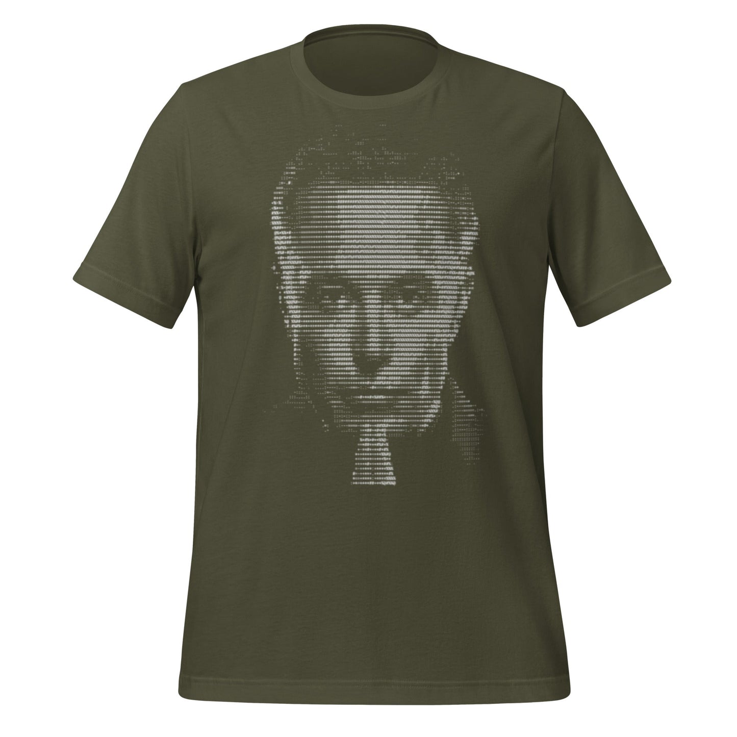 Product mockup photo of the Elon Musk ASCII Art T Shirt (unisex) Military Green / M.