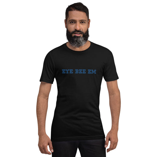Product mockup photo of the EYE BEE EM T Shirt (unisex).