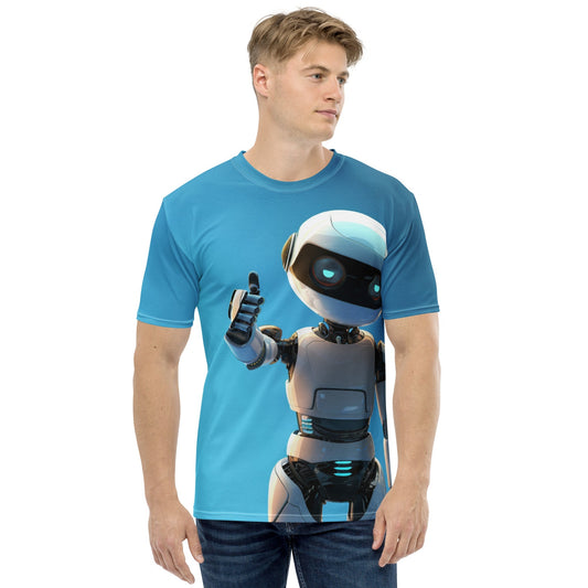 Product mockup photo of the Featured Robot Hero T Shirt (men).