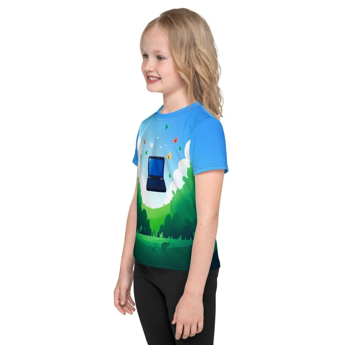 Product mockup photo of the Floating Laptop T Shirt (children).