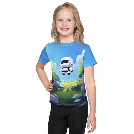 Product mockup photo of the Floating Robot T Shirt (children).