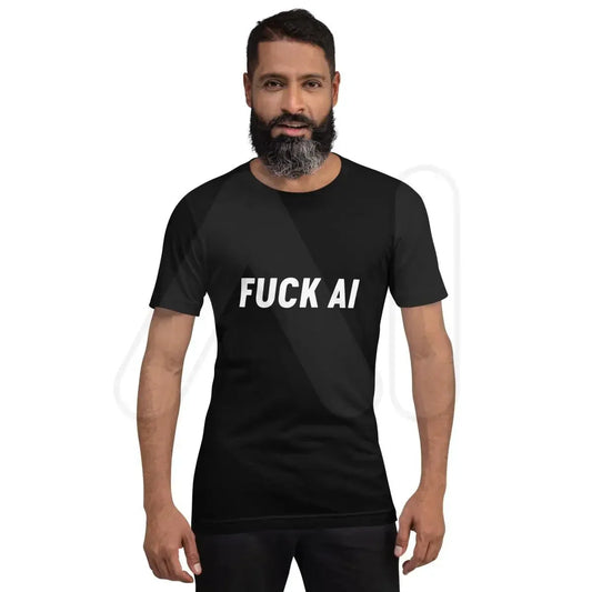 Product mockup photo of the Fuck AI T Shirt 4 (unisex).