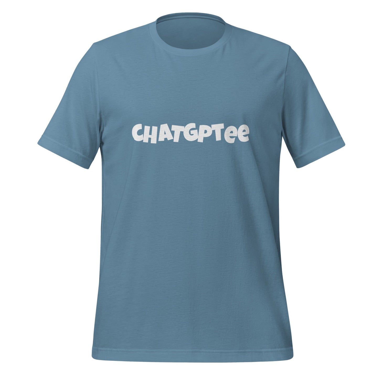 Product mockup photo of the Fun ChatGPTee T Shirt (unisex) Steel Blue / M.