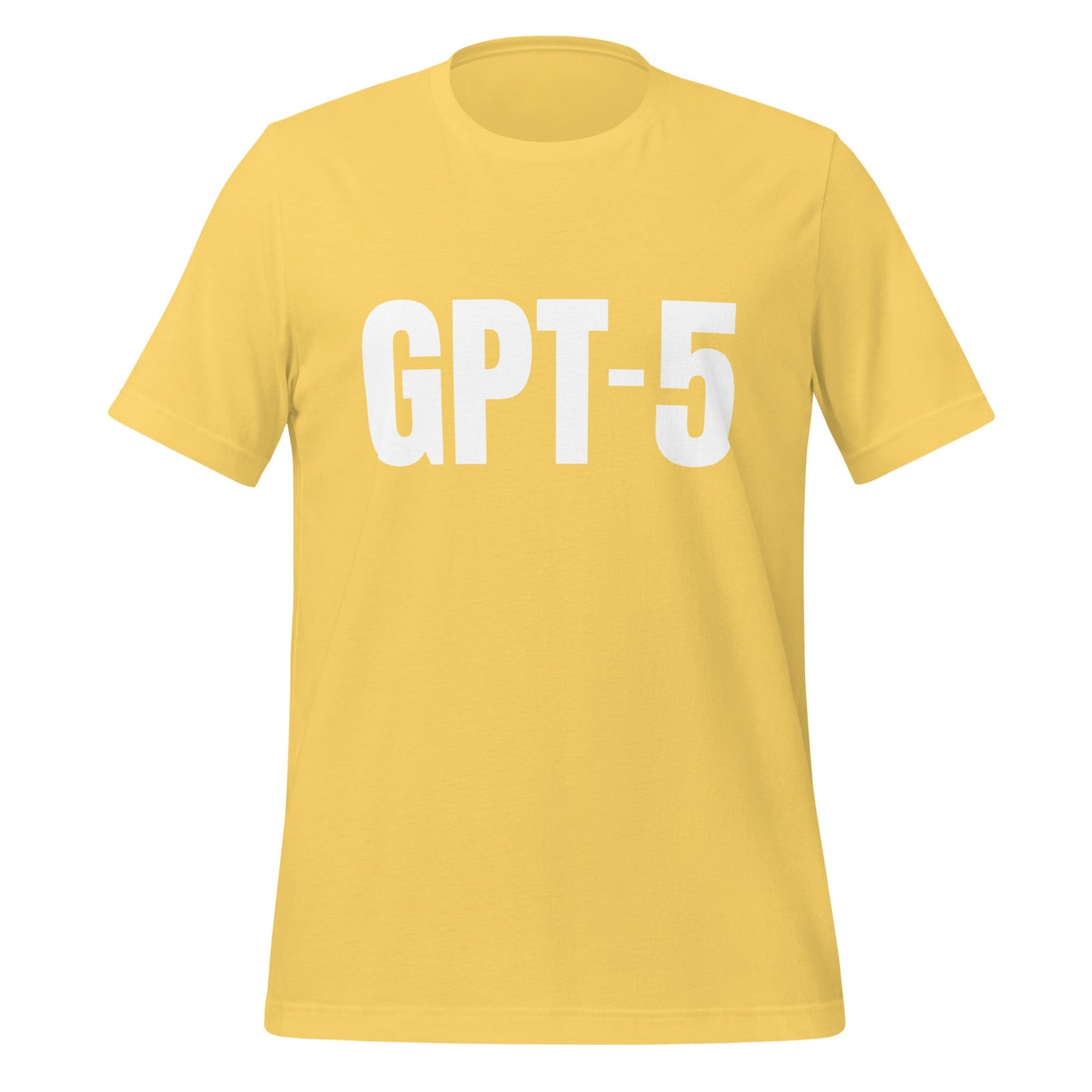 Product mockup photo of the GPT 5 T Shirt 1 (unisex) Yellow / M.