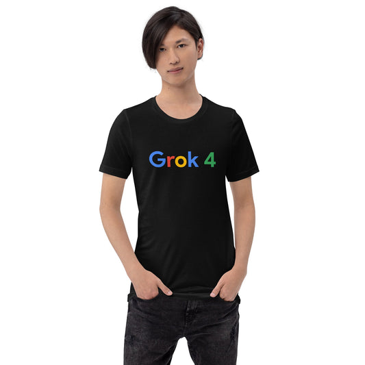 Product mockup photo of the Grok 4 Search Logo T Shirt (unisex).