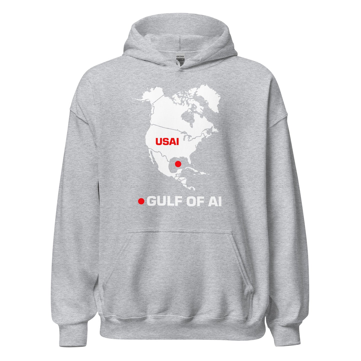 Product mockup photo of the Gulf of AI Hoodie (unisex) Sport Grey / M.