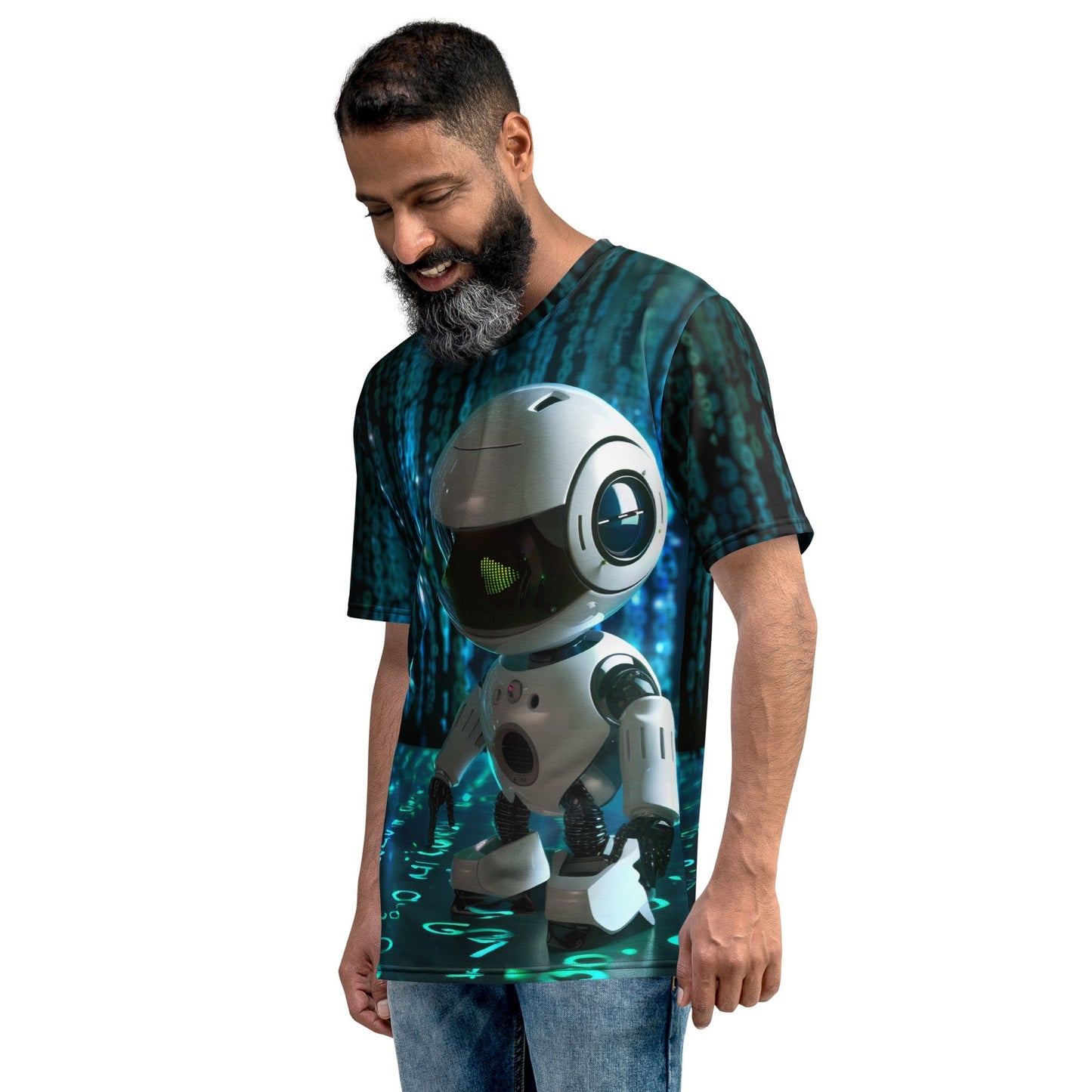 Product mockup photo of the Hacking Robot Hero T Shirt (men).