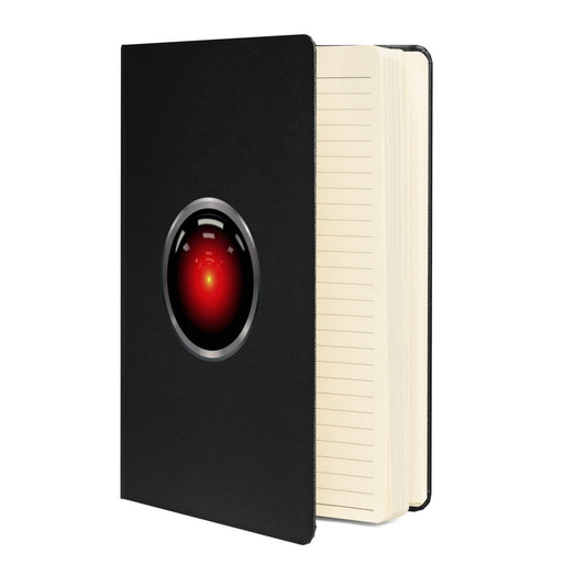 Product mockup photo of the HAL 9000 Hardcover Bound Notebook.