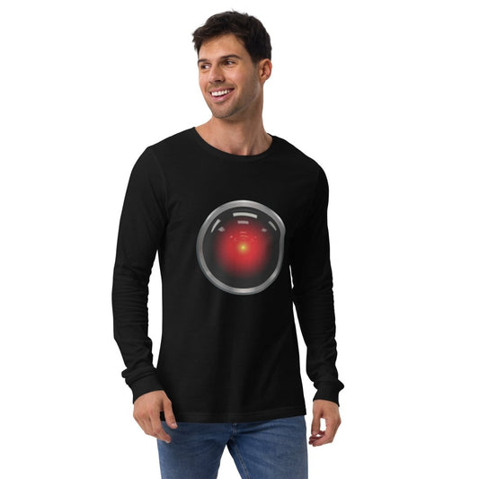 Product mockup photo of the HAL 9000 Long Sleeve T Shirt (unisex).