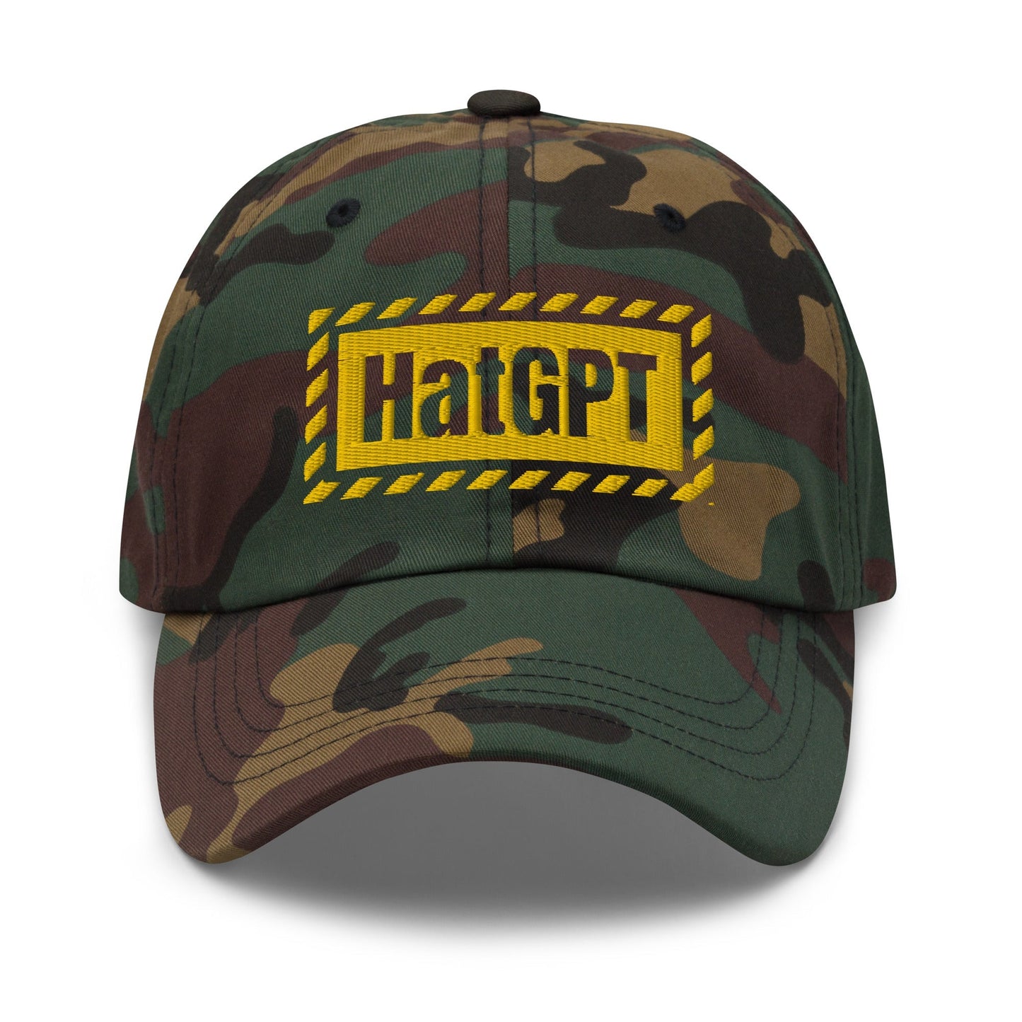 Image of the HatGPT Warning Cap Green Camo.
