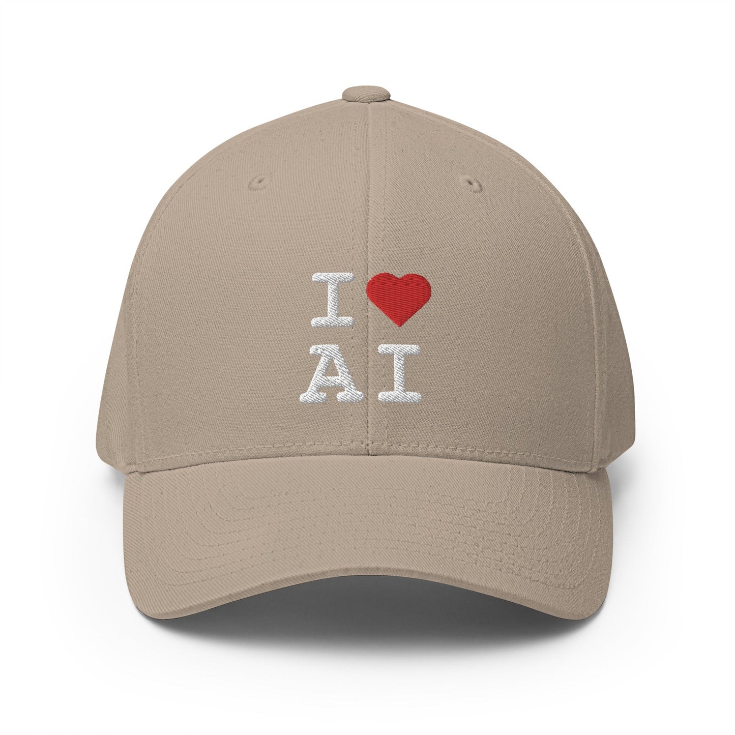 Image of the I Heart AI Embroidered Closed-Back Baseball Cap 1 Khaki / S/M.