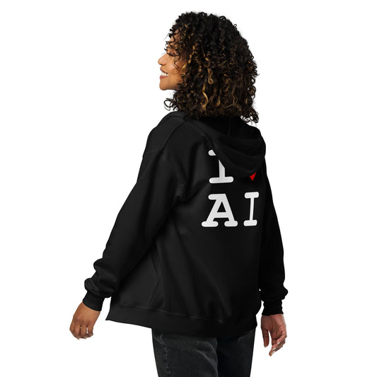 Image of the Front & Back I Heart AI Zip Hoodie (unisex).