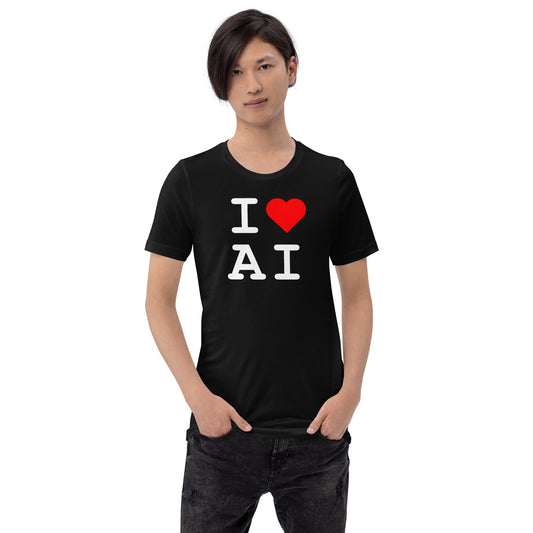 Mockup image of the I Heart AI T Shirt 1 (unisex).