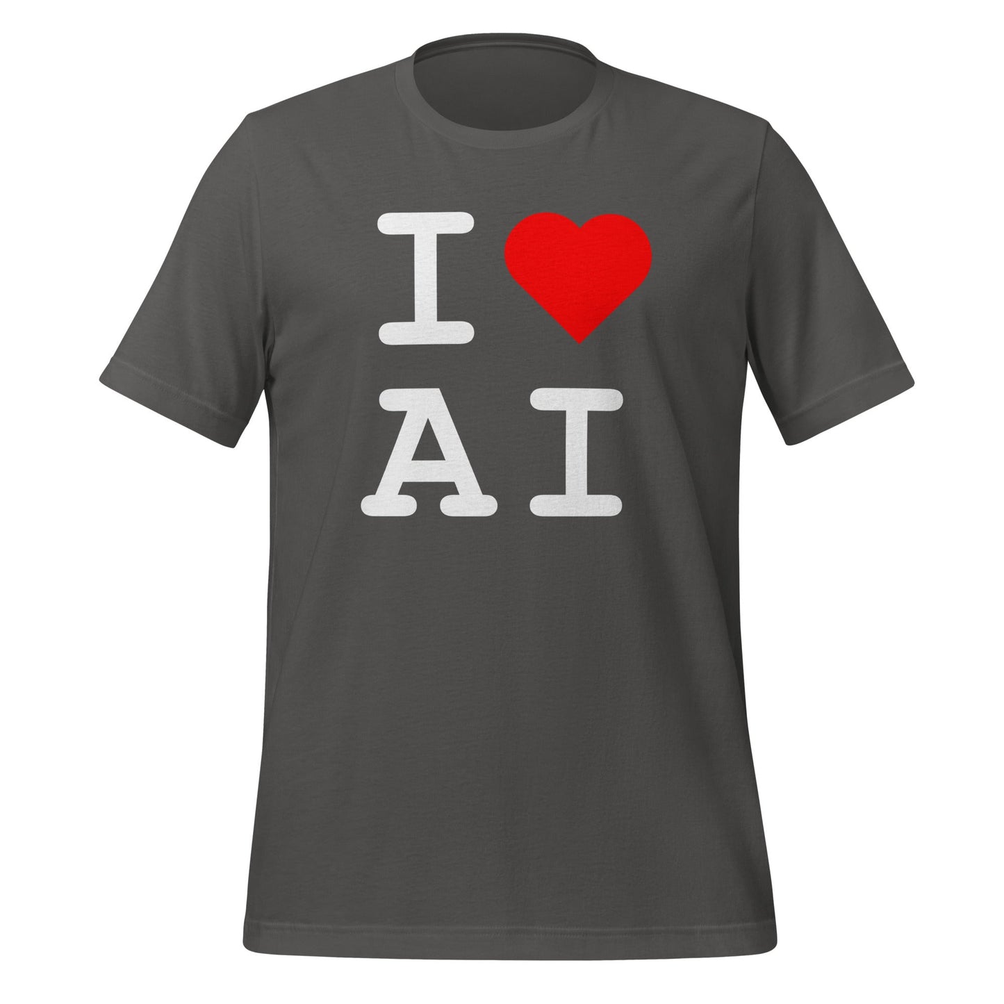 Mockup image of the I Heart AI T Shirt 1 (unisex) Asphalt / M.