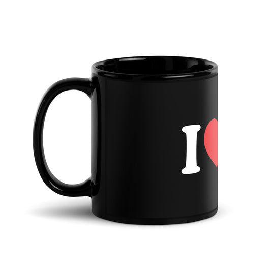 Image of the I Love AI Black Glossy Mug.