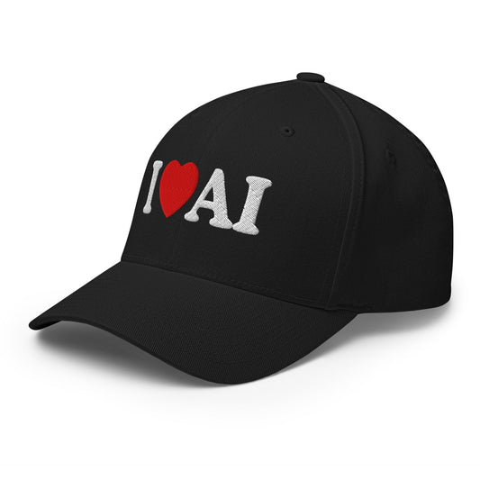 Image of the I Love AI Closed-Back Baseball Cap.